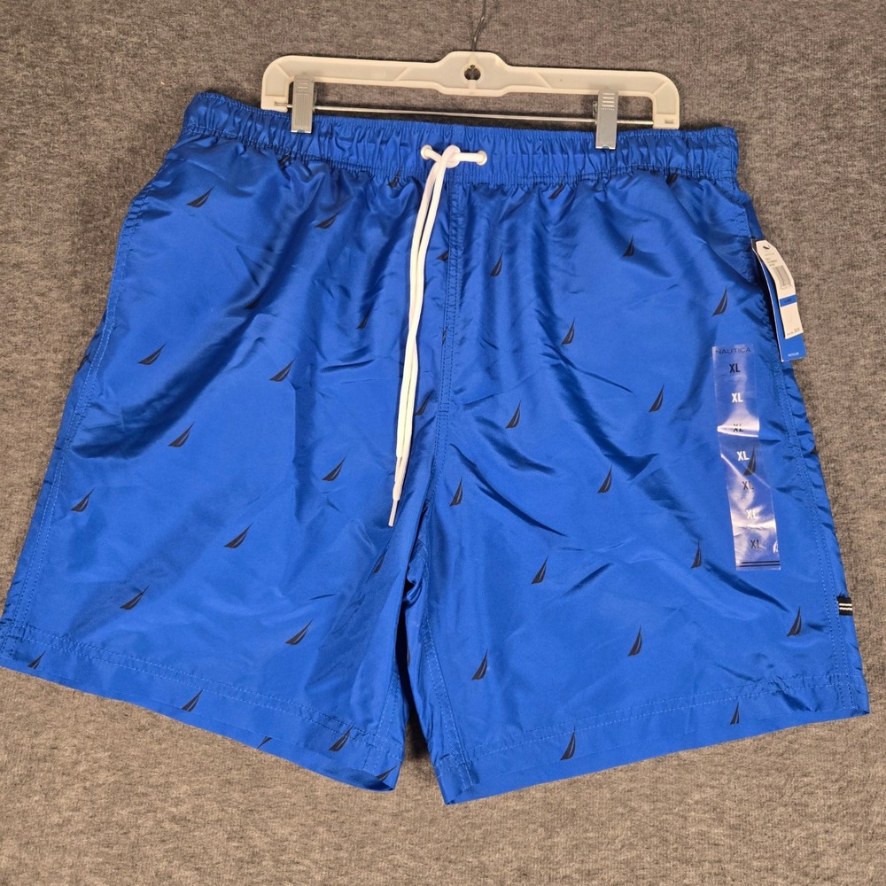 Nautica Swim Trunks Mens XL Blue Sailboat Anchor Print TR8217 NWT (Flaws)